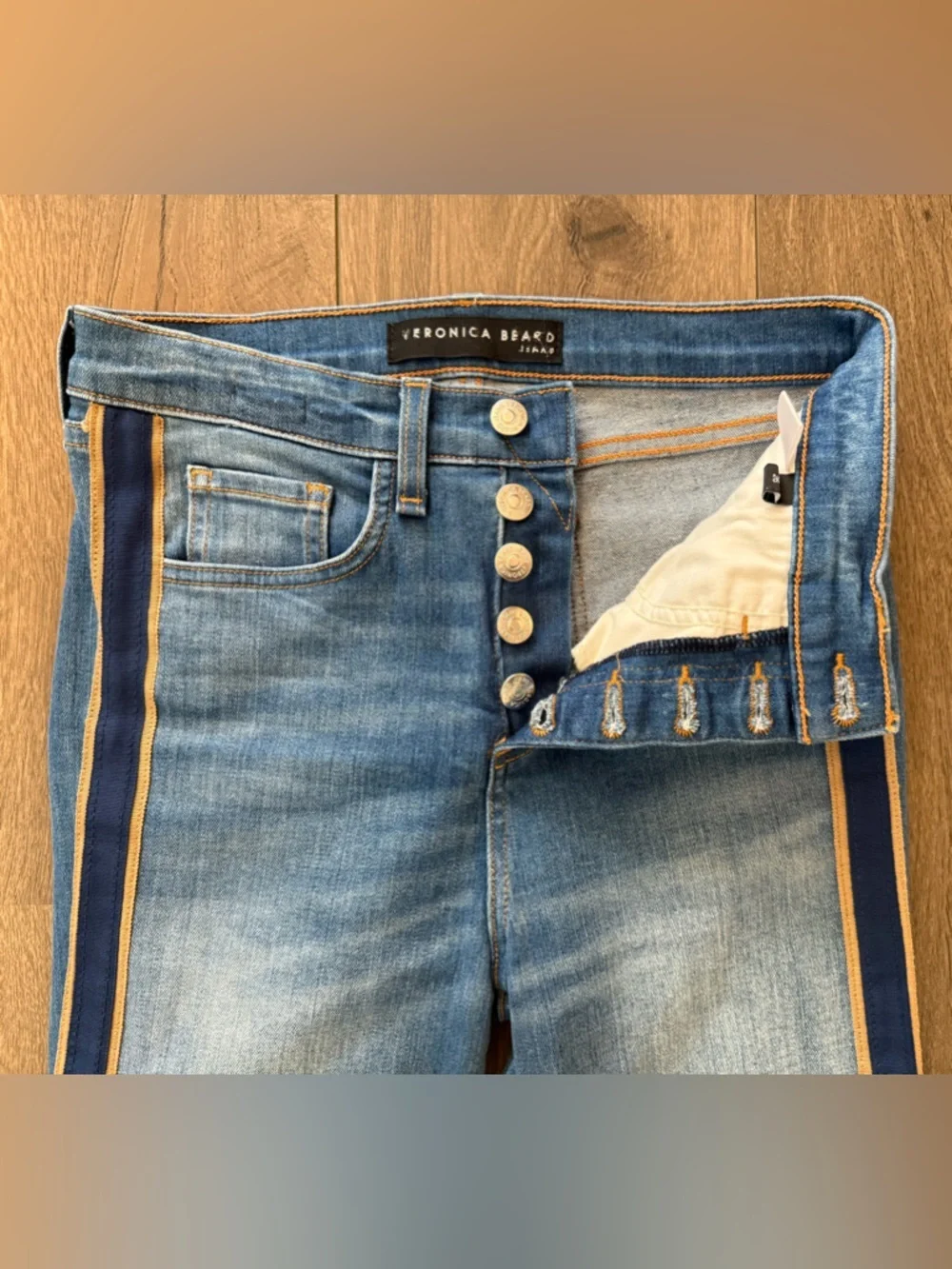 Veronica Beard Jeans 26 High Rise Side Stripe Raw Hem Designer Denim - Picture 5 of 10